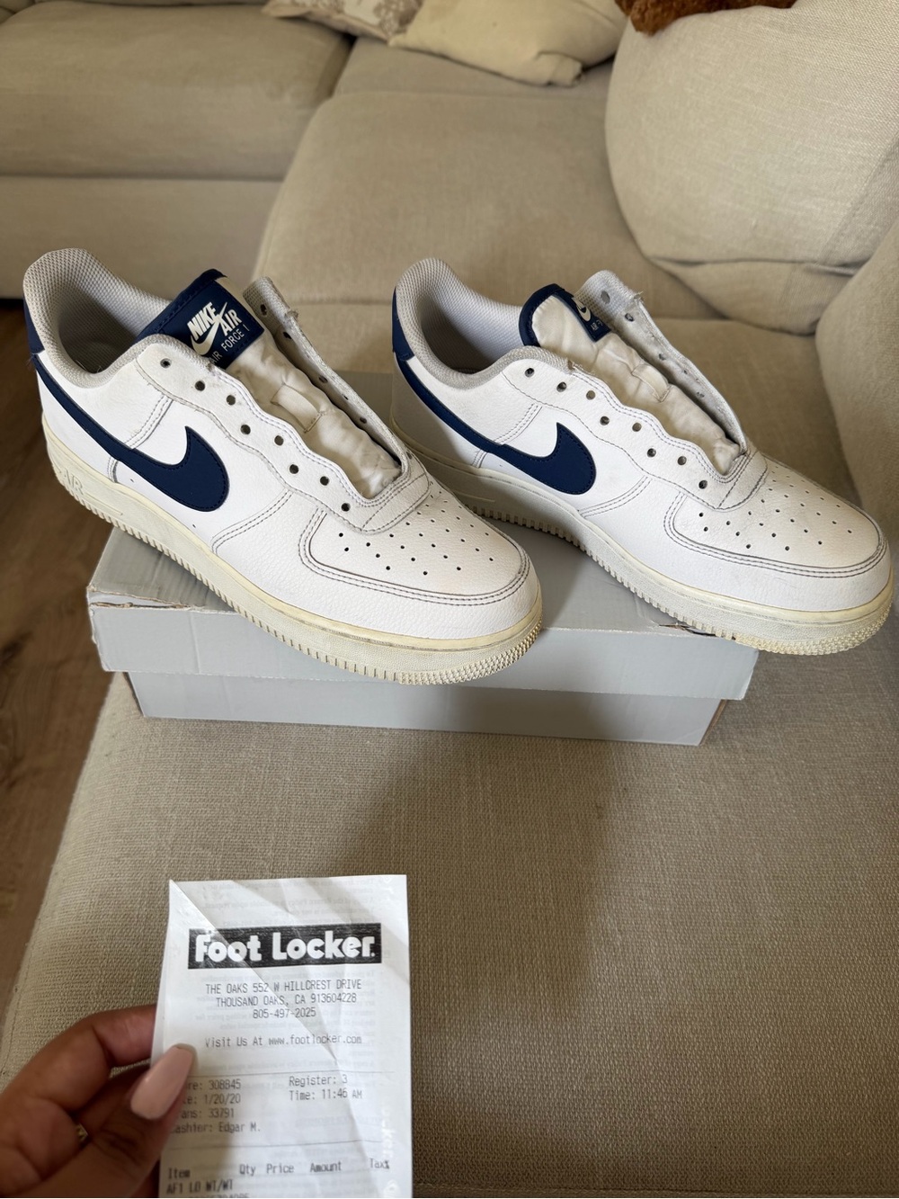 Nike White Sneakers with Navy Blue Swoosh